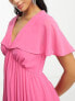 Фото #2 товара ASOS DESIGN Petite angel cape sleeve pleated hem maxi dress in hot pink