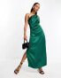 Фото #8 товара Pretty Lavish asymmetric ruched satin midaxi dress in emerald