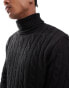 Brave Soul heavyweight relaxed fit cable roll neck jumper in black