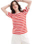 Object short sleeve knitted top in red and white stripe