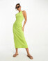 Фото #4 товара ASOS DESIGN square neck strappy ribbed midi bodycon dress with wooden beads in chartreuse