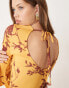 Фото #6 товара ASOS DESIGN boho floral print peach long sleeve midaxi dress