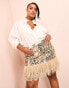 Фото #2 товара ASOS LUXE Curve all over embellished mini skirt with faux feather hem in gold