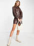 Фото #4 товара Miss Selfridge faux leather long sleeve shirt dress in chocolate