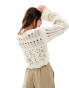 Miss Selfridge crochet contrast bow detail long sleeve jumper in cream