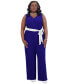 ფოტო #1 პროდუქტის Women's Surplice-Neck Sleeveless Tie-Waist Jumpsuit