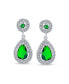 ფოტო #3 პროდუქტის Fashion Green Simulated Emerald AAA CZ Halo Pear Shaped Teardrop Dangle Earrings For Women For Prom Rhodium Plated Brass