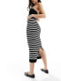 ASOS DESIGN seamless tubular midi skirt in black and white stripe Полоса, M - фото #1