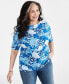 Фото #1 товара Plus Size Printed Cuffed-Sleeve Boat Neck Top, Created for Macy's