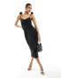 Фото #2 товара In The Style satin ruched midi dress with corsage strap detail in black