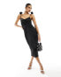 Фото #1 товара In The Style satin ruched midi dress with corsage strap detail in black