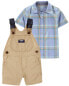 Фото #1 товара Toddler 2-Piece Button-Front Shirt & Stripe Strap Shortalls Set 3T