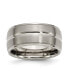 Titanium Brushed Grooved Ridged Edge Wedding Band Ring