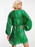 Фото #8 товара ASOS DESIGN embellishment mini dress in green with blouson sleeve