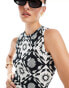 Фото #3 товара ONLY racer neck tile print maxi dress in black and white