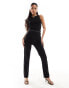 Фото #1 товара AX Paris bengaline high neck sleeveless belted utility pocket detail jumpsuit in black