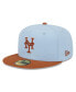 Фото #1 товара Men's Light Blue/Brown New York Mets Spring Color Basic Two-Tone 59Fifty Fitted Hat