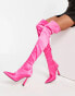 ASOS DESIGN – Krista – Eng anliegende Satin-Stiefel in Rosa mit Absatz