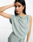 Фото #8 товара ASOS DESIGN drape neck sleeveless wrap front mini dress in light sage