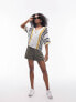 Topshop knitted open stitch stripe polo shirt in multi