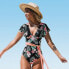 Фото #1 товара Women's V Neck Ruffle One Piece Swimsuit Tropical Floral Bathing Suit -