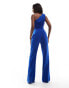 Фото #2 товара AX Paris slinky one shoulder wide leg jumpsuit in cobalt blue