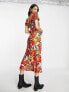 Topshop tie front bright floral midi dress in pink