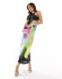 AllSaints Betina Orbital racer satin midi dress in black/rainbow