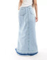 ONLY Petite denim maxi skirt with frayed hem in blue