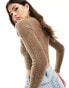 Mango fluffy cropped jumper in brown