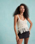 Miss Selfridge crochet fringe hem vest top in cream Бежевый, M - EU 40-42 - фото #4