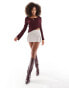 ASOS DESIGN textured asymmetric angel sleeve top in burgundy