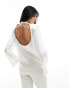 ASOS DESIGN high neck cowl long sleeve top in ivory