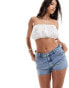 In The Style textured crinkle bandeau crop top in cream