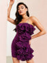 Фото #1 товара ASOS LUXE ruched exaggerated frill side mini dress with diamante straps in purple