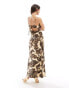 Miss Selfridge satin tie front maxi slip dress in animal print