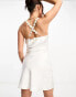 Фото #8 товара ASOS DESIGN satin cowl neck mini slip dress with daisy trim straps in ivory