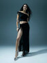 Фото #1 товара Murci devore off shoulder top & thigh split maxi skirt set in black