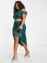 Jaded Rose Plus off shoulder crop top in emerald sequin co-ord