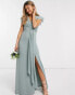 Фото #3 товара TFNC bridesmaid flutter sleeve ruffle detail maxi dress in sage