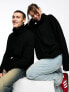 COLLUSION Unisex knitted ribbed oversized rollneck jumper in black