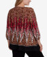 Фото #2 товара Plus Size Embellished Placket Decorative Border Print Knit Top