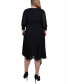 Plus Size 3/4 Sleeve Belted Chiffon Handkerchief Hem Dress