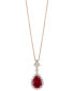 EFFY® Lab Grown Ruby (7-1/8 ct. t.w) & Lab Grown Diamond (1 ct. t.w.) Pear Halo 18" Pendant Necklace in 14k Rose Gold