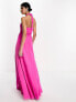 ASOS DESIGN halter neck channel mesh maxi dress in hot pink