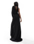 ASOS DESIGN premium plunge maxi dress with drapey one sleeve and side split in black