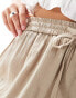 Vila weighted plisse satin feel wide leg trousers in beige