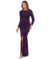 Petite Boat-Neck Long-Sleeve Sequin-Trim Gown