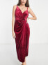 Фото #3 товара Little Mistress wrap front velvet cami midi dress in ruby