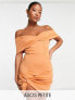 Фото #1 товара ASOS DESIGN Petite off shoulder seamed twist hem mini dress in apricot